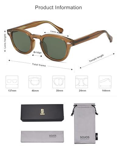 SOJOS Retro Small Round Sunglasses for Men Women Trendy Circle Style UV400 Lenses Unisex Sun Glasses SJ2251 - color: Olive Green/Dark Green