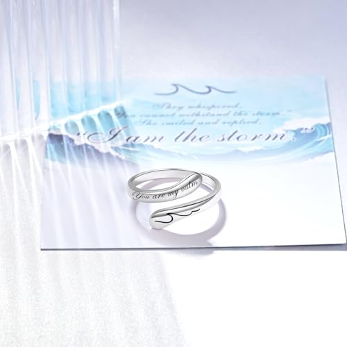 I Am the Storm Sterling Silver Ring for Women Adjustable Open Thumb Ring Inspirational Jewelry - color: You are my calm