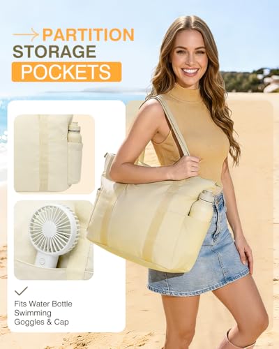 Tote Bag for Women, 26L Capacity Travel Purses Work Bag, Small Zipper Tote Bag for Travel Nurse Gym Teacher - color: Beige