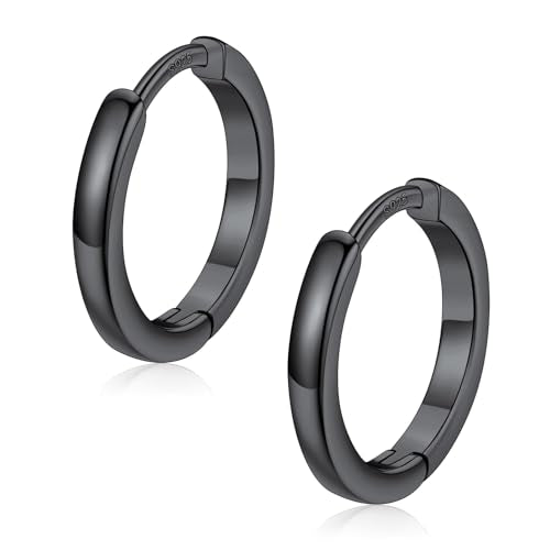 FaithHeart 925 Sterling Silver Post Huggie Hoop Earrings for Women, Silver Small Hoop Earring, Hypoallergenic Cartilage Earrings for Women - color: 01. Blank-Black, size: 12mm