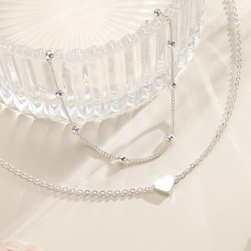 Ritach Ankle Bracelets for Women - Silver/Gold Plated Stainless Steel Anklets for Women Waterproof Layered Cuban Link Figaro Chain Heart Anklets Set Summer Beach Jewelry Gifts - color: Silver-Layered Heart Anklet