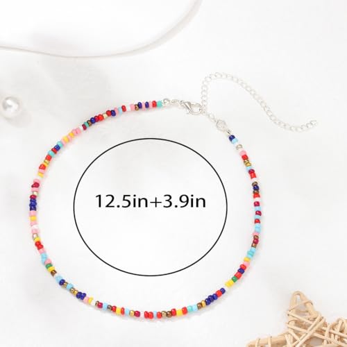 Tgirls Boho Choker Necklace Chain Rice Beaded Necklaces Seed Bead Necklace Accessory for Women - color: colorful 5