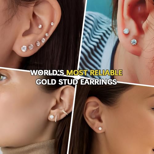 10 Pairs Small Stud Earrings for Women Precision-Cut Cubic Zirconia Earrings for Sensitive Ears Hypoallergenic Surgical Stainless Steel Tiny Stack Earrings for Multiple Piercing - color: Various Sizes-5 Pairs-Gold