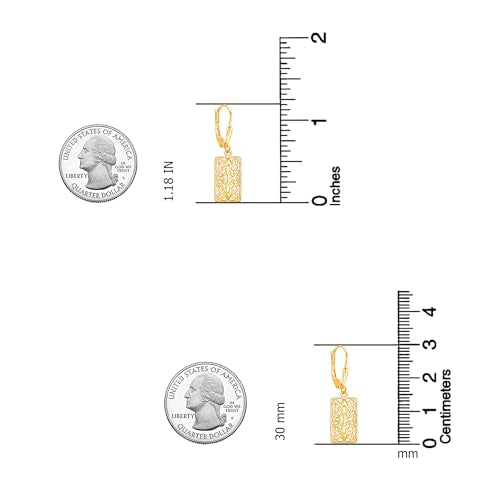 LeCalla 925 Sterling Silver Filigree Dangle Earrings for Women | Gold, Rose Gold & Rhodium Plated Diamond-Cut Filigree Drop Earrings | Lightweight Earrings Jewelry Gift - color: Yellow-Gold Rectangle Filigree