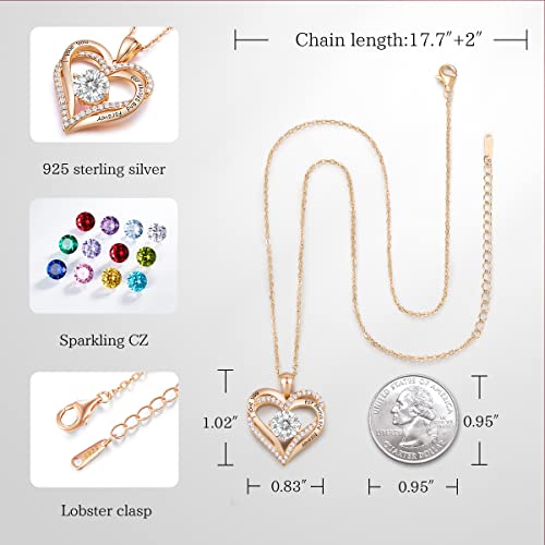 CDE Engraved Forever Love Heart Birthstone Necklace Jewelry Gifts for Women | Hypoallergenic,Nickel-Free & Lead-Free,3 x 3 mm 5A CZ Heart Pendant,Anniversary Christmas Birthday Gift for Girlfriend Wife - color: Birthstone-04-Apr, style: Rose Gold Plated-S