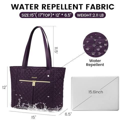 LOVEVOOK Laptop Bag for Women, Stylish Diamond Quilted Work Tote with Clutch Purse, 15.6-inch Purple Tote - color: Purple(quilted), size: 15.6 Inch