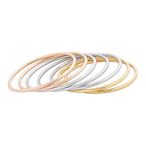 Glossy Thin Round Bangle Bracelet Set for Women, Set of 7 - color: Silver, Gold, Rose Gold
