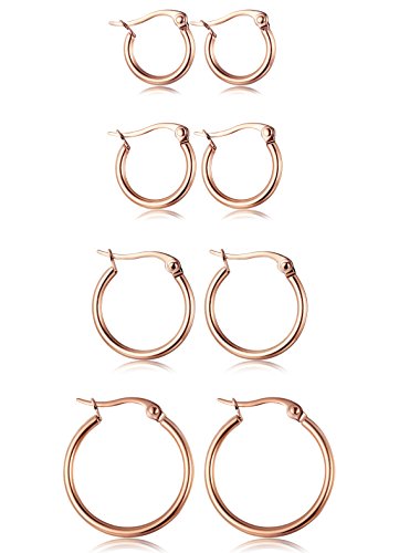 ORAZIO 4 Pairs Stainless Steel Hoop Earrings Set Cute Huggie Earrings for Women,10MM-20MM - style: C: Rose, 4 pairs