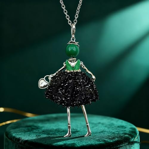 Crystal Paris Doll Necklace for Women, Handmade Cute Dress Long Chain Pendant Necklace Prom Costume Jewelry - style: 01