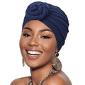 African Women Turban Caps Pre-Tied Twisted Turbans Head Scarf for Women Hair Wraps Cover Beanie Cancer Chemo Headwear - color: 1 Pack Twisted Braid Flower: Navy Blue