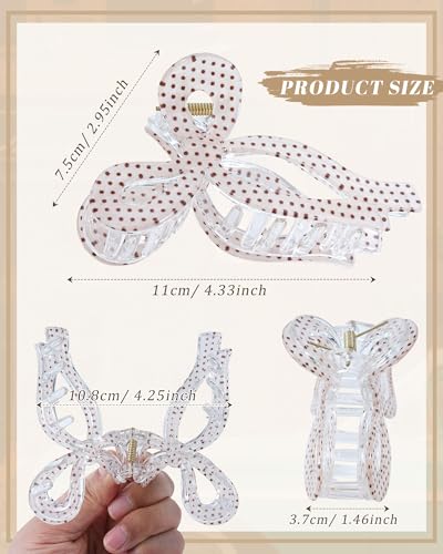Mesovor 4 Pack Bow Hair Claw Clips for Women, Nonslip 4.3" Large Hair Grip Clawclips for Thin and Thick | Bowknot Hair Strong Hold Hair Jaw Clamps Gifts (Black, Burgundy, White, Red Polka Dots) - color: Black, Burgundy, White, Red Polka Dots