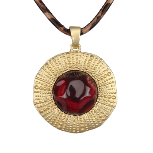 GelConnie Leather Necklace for Women Round Wooden Pendant Long Leather Choker Vintage Sweater Necklace Gold Chunky Boho Necklaces for Women - style: Chunky Gold Boho Necklace