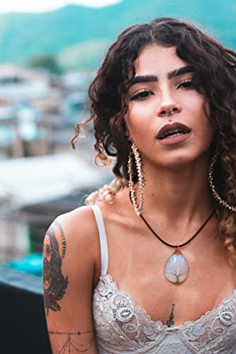 7 Chakra Gemstone Healing Crystals Necklace - Copper Wire Wrapped Natural Unisex Hippie Leather Choker - color: 3. Opal