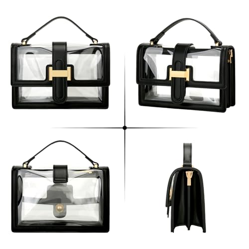 KKXIU Crossbody Bags for Women - Top Handle Purses for Lady, Leather Handbags Shoulder Clutch with Adjustable Shoulder Strap - color: Clear