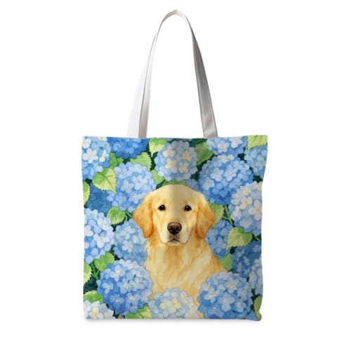 Preppy Animal Tote Bag, Pet Canvas Tote Bag, Reusable Grocery Shopping Shoulder Bags - color: Floral Dog