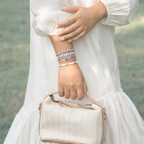 FANCY SHINY Boho Nautical Compass String Bracelets Beaded Clay Beads Bracelet Stackable Friendship Bracelets Summer Beach Outfits for Women Girls - color: Purple