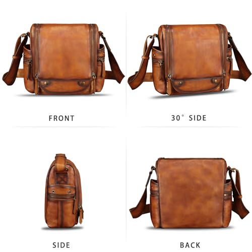 Genuine Leather Messenger Bag for Men Crossbody Shoulder Bag Vintage Desinger Satchel Purse Casual Sling Daypack - color: Brown