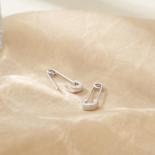 CHIC & ARTSY 925 Sterling Silver Safety Pin Earrings - Lightweight Comfortable Punk Paperclip Cartilage Hoop Earrings, Trendy Industrial Style Jewellery for Women and Men - color: White-Small Heart
