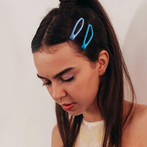 16 PCS Snap Hair Clips Metal Barrettes for Women Non Slip Barrettes for Thick and Thin Fine Hair,Bright Multiple Blue,2.36 x 0.43 Inches. - color: Bright Multiple Blue