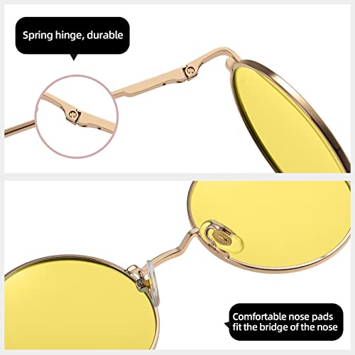 MEETSUN Small Round Polarized Sunglasses for Men Women Metal Retro Hippie Circle Sun Glasses Driving Festival Cosplay UV400 - color: Gold / Yellow