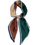 kcctoo 59” Long Silk Like Head Scarf Women's Fashion Square Neck Satin Scarfs for Bag Hair Scarves Gift 59 * 5.9” - color: F1 Green Coffee 4 Color Splicing 59" X 5.9"