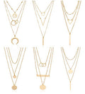6 Pieces Layered Necklaces For Women Long Necklaces Gold Choker Necklaces Map Coin Bar Crescent Moon Necklace Layered Y Pendant Necklace Multilayer - color: gold