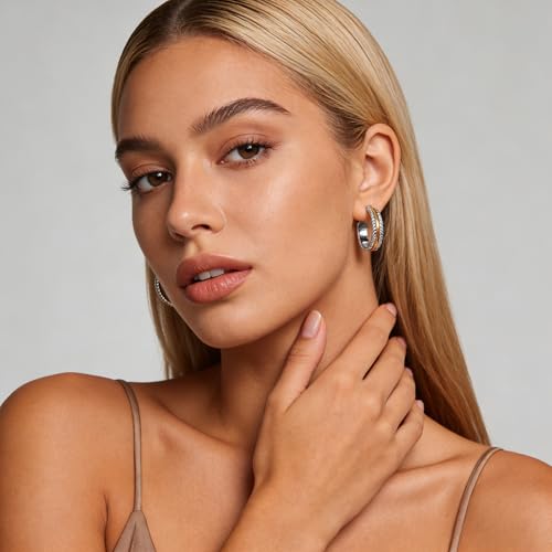 Chunky Gold Hoop Earrings for Women - 14k Gold Plated Twisted Rope Thick Hoops, Lightweight Hypoallergenic Small Hoop Earrings, Trendy Fashion Jewelry Gifts - color: mix metal