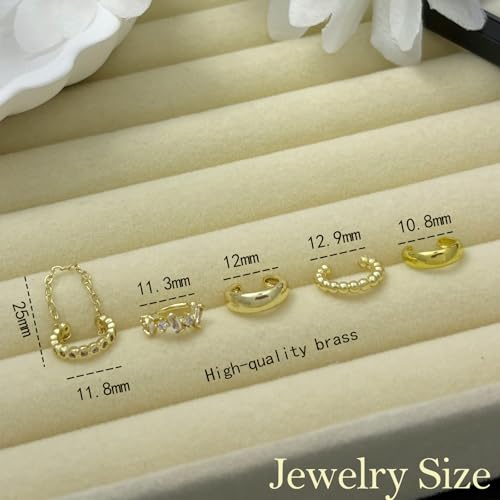 Fake Earrings for Women Non Piercing Ear Cuff Earring Dainty 14K Gold Plated Cuff Earrings Set Cubic Zirconia Ears Jewelry on Cartilage - style: 5C