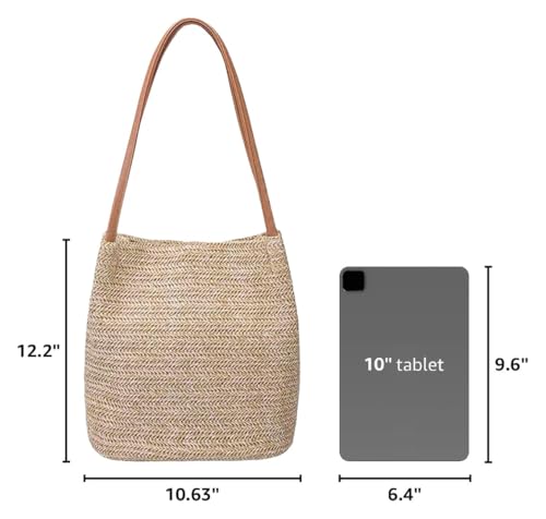 Aphoraeny Straw Beach Bag Buckets Totes Handbag Shoulder Tote Bag Straw Purse Summer Purse Women Summer Handbag - color: A-dark Beige