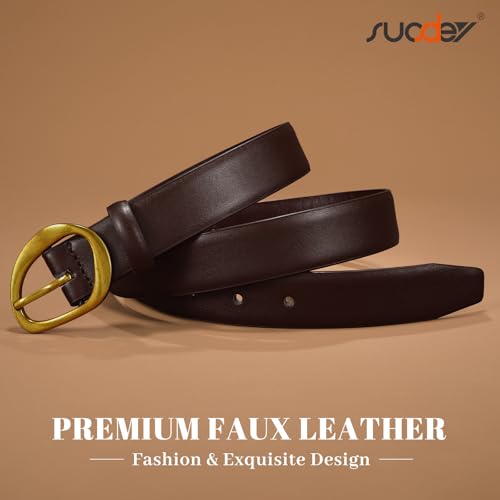 SUOSDEY Women Leather Belt for Jeans Pants, Fashion Dress Waist Belt with Gold Buckle - color: B-coffee, size: M: Fit waist 32''-36''