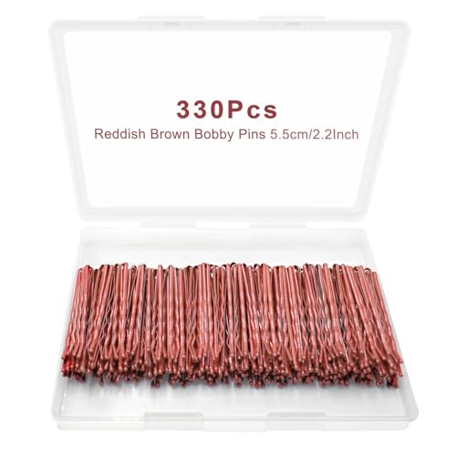 Reddish Brown Bobby Pins 330 Ct, YINGFENG 2.2Inch High Gloss Bobby Hair Pins for Styling, Comfortable, Lock In Style, Pain Free Hair Accessories for Women & Men, All Hair Types - color: Reddish Brown(2.2Inch)