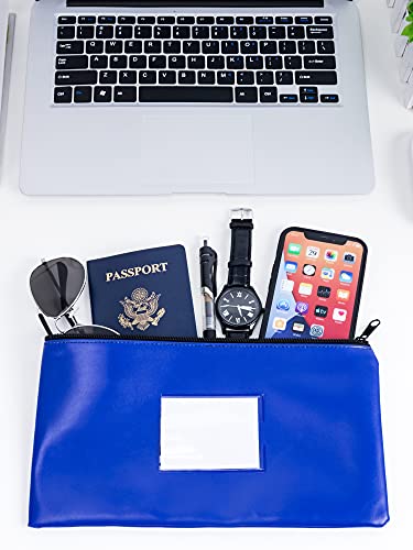 SMARTAKE 10-Pack Bank Deposit Money Bags with Zipper, Leather Bags Wallet Pouches with Label, Makeup Bags, for Cash, Coins, Cosmetics, Invoice, Bills, Tools, 11.5 x 6.2 Inches (Blue) - color: Blue