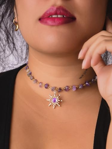 Sacina Boho Hippie Sun Necklace, Crystal Choker Necklace, Boho Necklace, Hippie Necklaces, Christmas Jewelry Gift For Women - color: purple