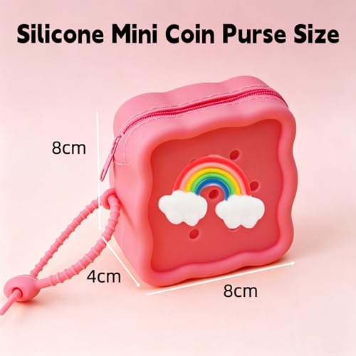 Soft Silicone Zipper Coin Purse Lovely Cartoon Hole Design Miniature Wallet Children's Storage Pouches Organizers For Kid with 25pcs DIY Charms (Watermelon Red) - color: Watermelon Red