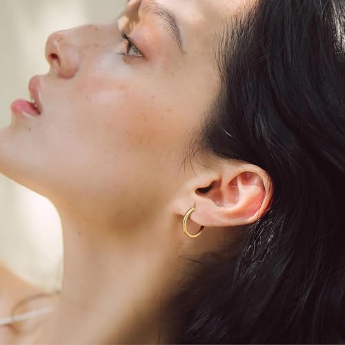 14K Gold Hoop Earrings for Women 14K Gold Earrings for Women Gold Hoop Earring for Womens Hoops Understated Elegance with Smooth Lines Hoops Earring for Womens 20/25/30/35/40/50 mm - size: 20MM