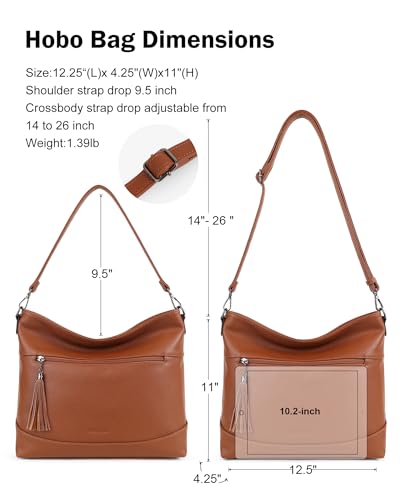 MASINTOR Hobo Crossbody Bags for Women, 2 in 1 Convertible Leather Crossbody Purse Handbags Shoulder Bags with Tassel - color: Brown