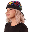 Sparkling EARTH - American Made Skull Caps Doo Rags Do Rag Durag Headwrap Head Wraps Skullies - Made in The USA! - color: Multi-colored Dots on Black Skull Cap