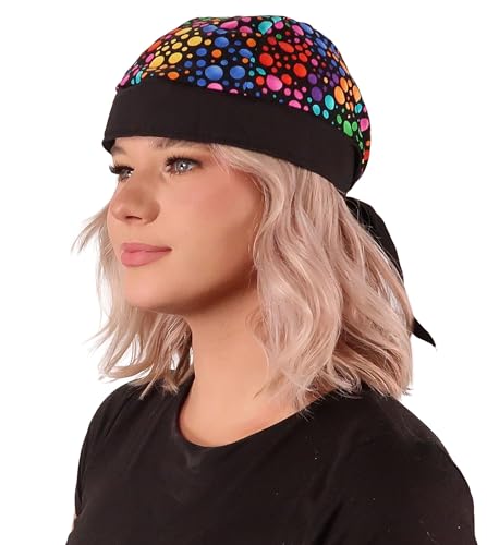 Sparkling EARTH - American Made Skull Caps Doo Rags Do Rag Durag Headwrap Head Wraps Skullies - Made in The USA! - color: Multi-colored Dots on Black Skull Cap