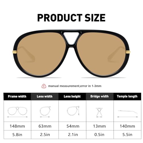 GRFISIA Retro Oversized Aviator Sunglasses for Women Men Metal 70s Aviators 2026 Fashion Shades for Beach Vacation UV400 - color: (3pcs) Black/Gray+tortoise/Green+black/Brown
