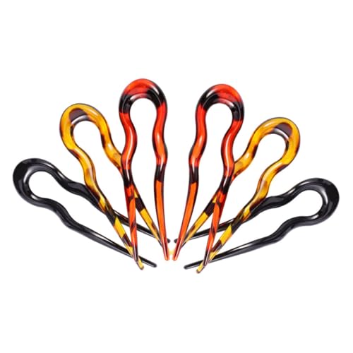 Healeved 6pcs Leopard Print U-shaped Hair Forks Hairpins for Women, Resin Double-prong Hair Clips Set for Wedding Updos and Daily Styling