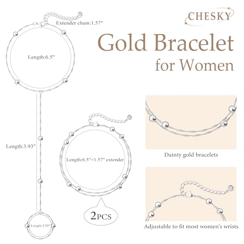 CHESKY Silver Hand Chain Bracelets for Women Set - Dainty Silver Plated Finger Ring Bracelet Stack Adjustable Hand Chains Durable Beaded Bracelets Trendy Simple Jewelry Gift for Women - style: beads bracelet-silver