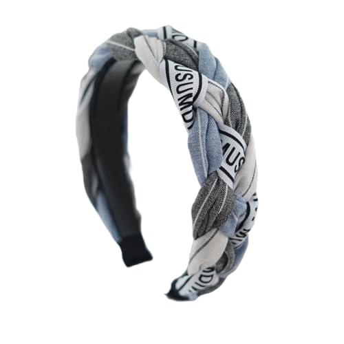 Braided Headband for Women-Vintage Fabric High Crown Headband with Non-Slip Teeth, Cute Boho Knotted Hair Band for Women & Teens (22-Grey Blue, One Size) - color: 22-Grey Blue