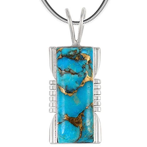 Turquoise Pendant Necklace 20" Sterling Silver 925 Genuine Gemstones - color: Matrix Turquoise w/Sterling Chain