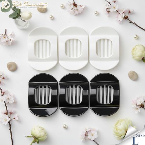 RC ROCHE 6 Pcs Flat Claw Hair Clips for Women Thick Hair French Round Duckbill Square Secure Strong Hold Grip Clamps Barrettes Curved No Slip No Crease Styling Cute Extra Jumbo XL, Large Black & White - color: (Large) Black & White