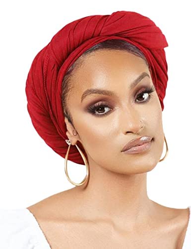 Nonbongoy Head Wraps for Black Women Stretch Headwraps Large Hair Wraps Hijab Scarves for Muslim Head Scarf Turban Headbands - color: 1-wine Red Headwrap