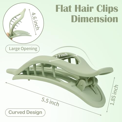5.5 Inches Extra Large Flat Hair Clips for Women, 4 Pack XL Big Claw Clips for Thick Hair, Oversized Matte Strong Hold Non-slip Flat Claws, Green - color: Green-XL