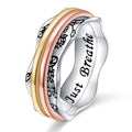Ladytree Spinner Fidget Ring Sterling Silver Thumb Band for Women Anxiety Ring Platinum Plated Worry Stress Relief Just Breathe Boredom ADHD Autism Rings Boho Jewelry Gift - color: N-two tone lotus just breathe