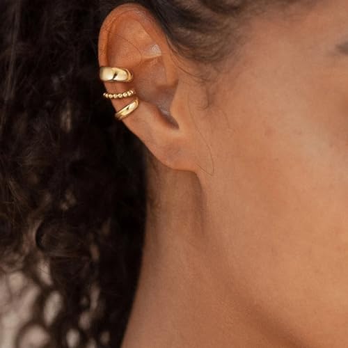 Ear Cuffs Non Piercing 14K Gold Plated Ear Cuff Earrings for Women Trendy Clip on Cartilage Earring Stacks Non Pierced Adjustable Fake Earrings Set Jewelry - color: B6:gold ear cuff 3pcs