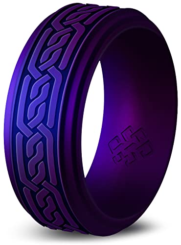 Knot Theory Silicone Ring for Men - Trinity, Claddagh, Celtic Engraving - 8mm Bandwidth Breathable Comfort Fit - color: Cosmic Purple Celtic, size: Size 13 ~ 13.5