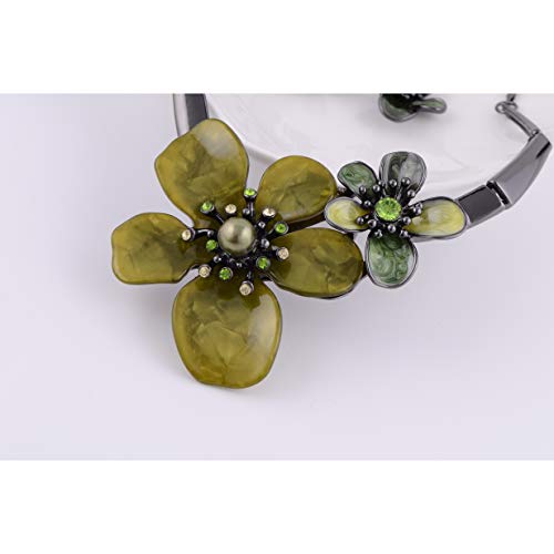 AMYJANE Vintage Statement Jewelry Set - Spring Leaf Flower Floral Plant Necklace Earring Set Crystal Rhinestone Fashion Costume Jewelry for Women Prom Party Unique Gift - style: 2 Flower Jewelry Set Green